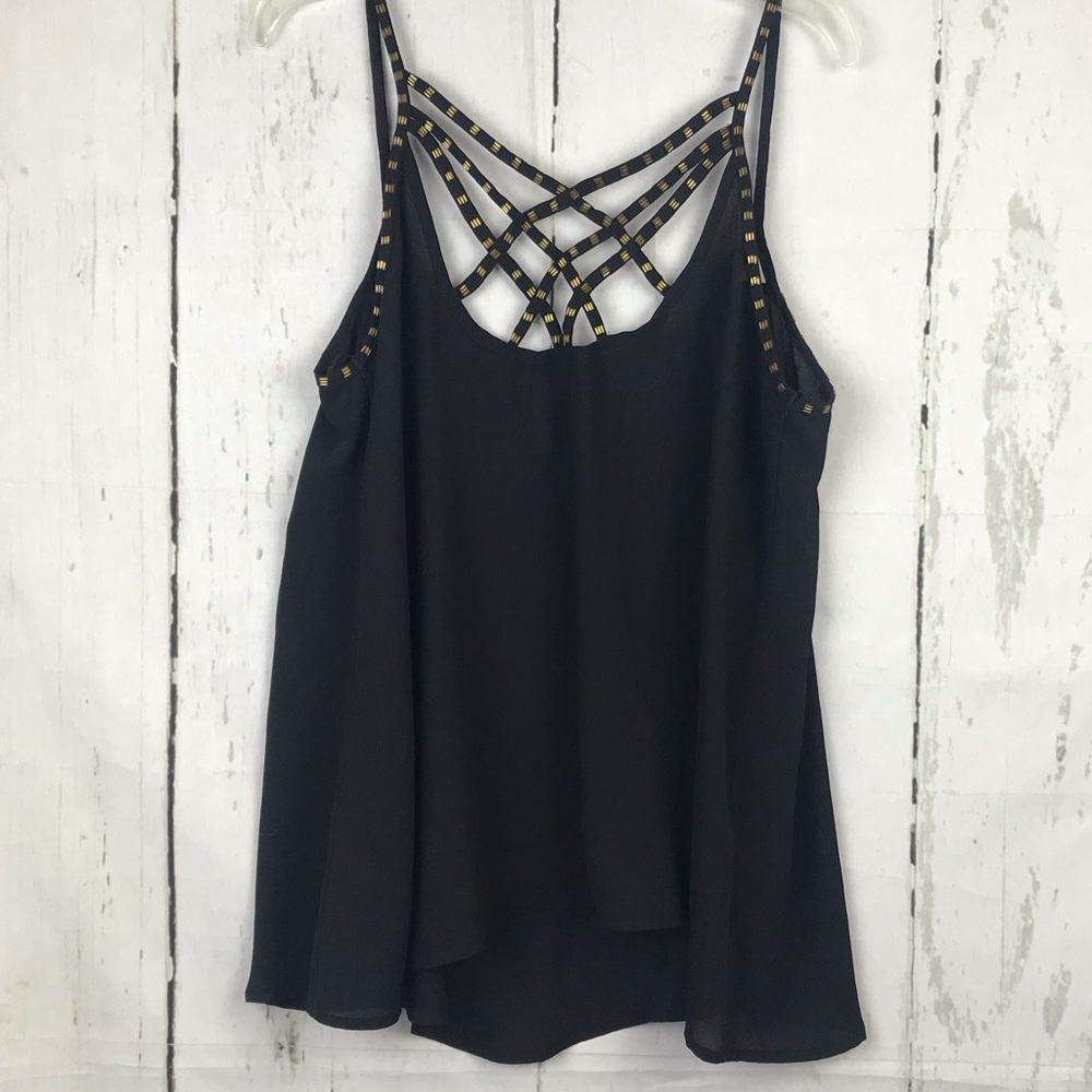Paper Crane Lovemarks Black Criss Cross Bead Top Women Sz M